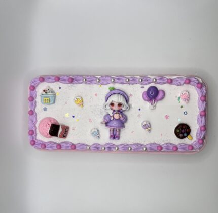 Purple Dressed cute girl with M&M pencil box