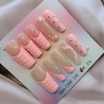 Unique Pink Square Nails With Jewels