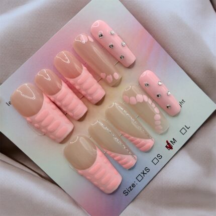 Unique Pink Square Nails With Jewels