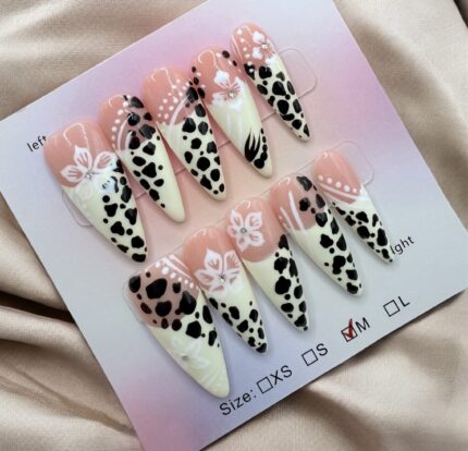 Animal Print French Tip Stiletto Nails