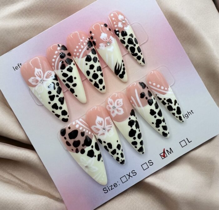 Animal Print French Tip Stiletto Nails - Image 1