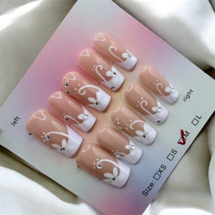 Hand Painted Flowers Pink French Tips