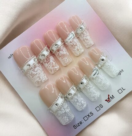 Lace Square Nails With Belt Design