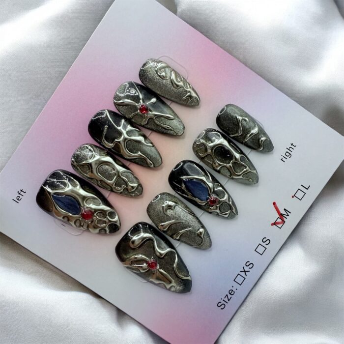 15.99 darkbasegoldentopalmondnails-ezgif.com-optijpeg Dark Almond Nails With Gold Details - Image 1