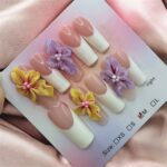 3D Flower French Tip Square Nails