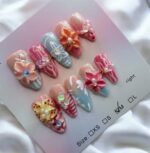 Almond Nails With 3D Flower Shimmery Base