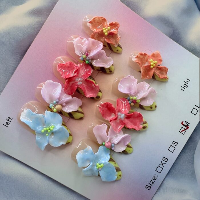 Almond 3D Flowers Statement Nails - Image 1