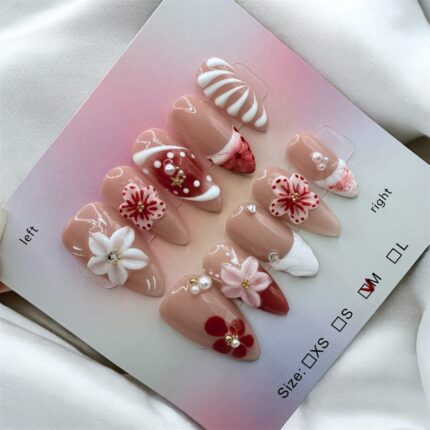 Almond Shaped Hand Carved 3D Flowrs