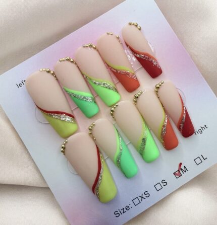 Bright Summer Vibe Tips Coffin Matte Nails