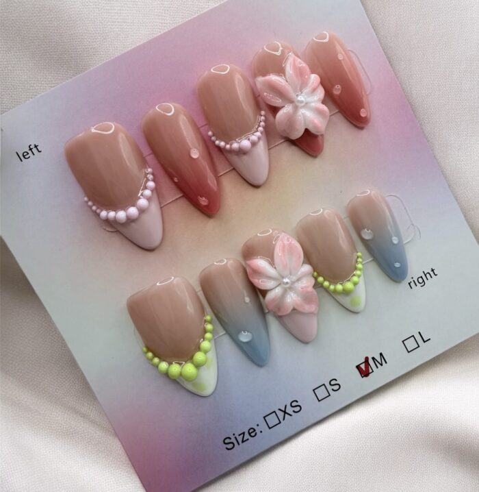 Almond 3D Flowers Very Elegant Nails - Image 1