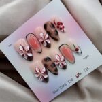 Brown Almond Nails With 3D Flowers