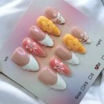 Almond 3D Flower With French Tips