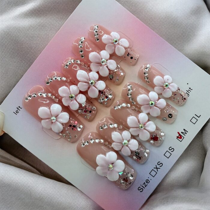 Diamond And Flower Coffin Nails - Image 1