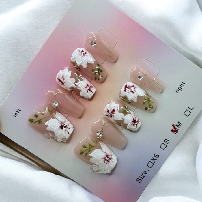 coffinshapedhandpaintednails-ezgif.com-optijpeg Coffin Nails 2.5 Length Hand Painted Flowers - Image 1