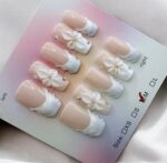 Soft Light Blue 2.5 Square Nails 3D Flower