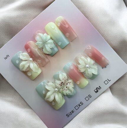 Double Layered 3D Flowers Elegant Nails