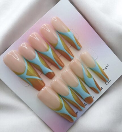 Beautiful Orange Tips Long Coffin  Nails