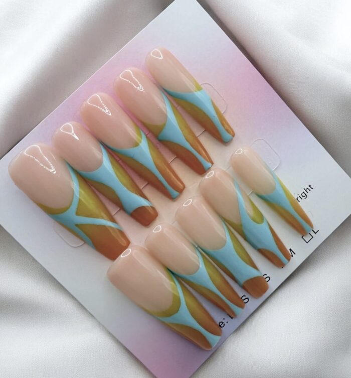 Beautiful Orange Tips Long Coffin  Nails - Image 1