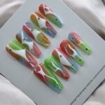 Colorful Rainbow Coffin Nails