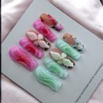 Mix And Match Green And Pink Square Nails