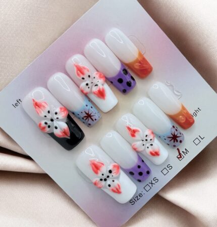 Elegant Milky Base Square Nails 3D Flowers