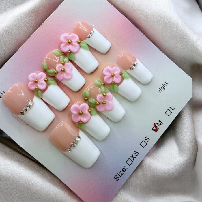 whiteclassicfrenchtipswith3dflowers-ezgif.com-optijpeg Square 2.5 Classic White French Tips - Image 1