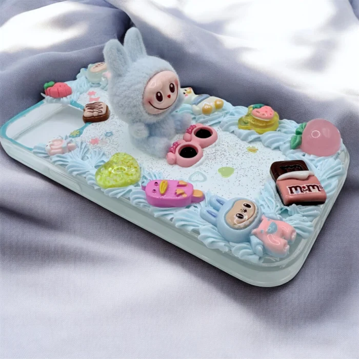 IPhone 15 Labubu and Blue Cream Glue Cover - Image 2