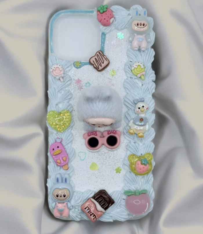 IPhone 15 Labubu and Blue Cream Glue Cover - Image 1