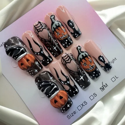 Halloween 3D Jack O' Lantern Nails