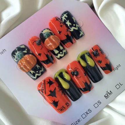 Spooky Medium Length Halloween Nails Square