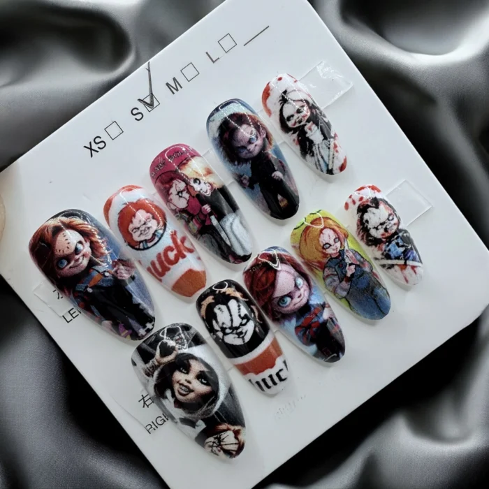 Chucky Doll Halloween  Almond Nails - Image 1