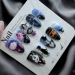 Coraline Halloween Short Almond Nails