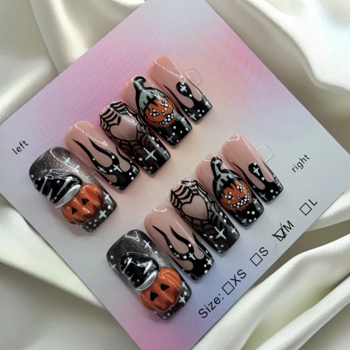 Medium Length Halloween 3D Jack O' Lantern Nails - Image 1