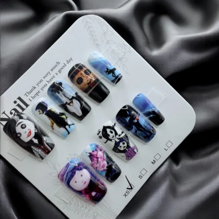Coraline Halloween Square Nails