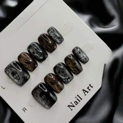 Halloween Cat's Eye Nails Skull and Spider