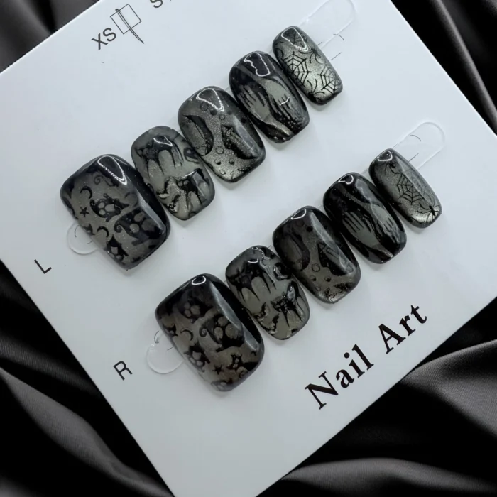 Halloween Cat's Eye Square Nails Spooky Cats - Image 1