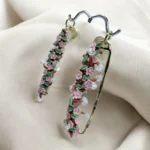 Handmade Pink Flower Vine Polymer Clay Earrings | Botanical Floral Hoops