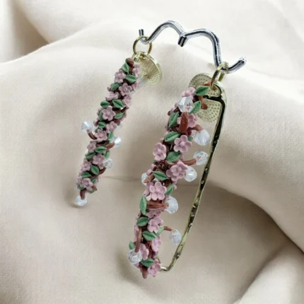 Pink Flower Vine Polymer Clay Earrings