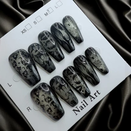 Halloween Cat's Eye Coffin Nails Spooky Cats