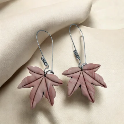 Polymer Clay Tea Pink Fall Leaf Earrings