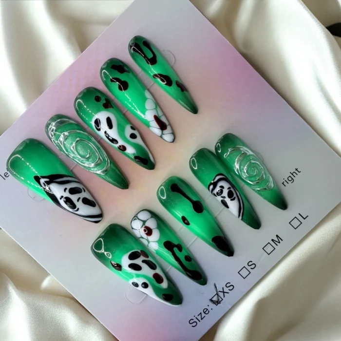 Stiletto Green Spooky Halloween Nails - Image 1