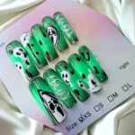 Square Green Spooky Halloween Nails