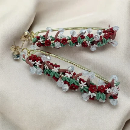 Red Flower Vine Polymer Clay Earrings