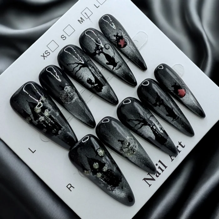 Halloween Cat's Eye Stiletto Nails - Image 1