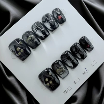 Halloween Cat's Eye With Hunted House Nails