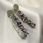 Handmade Pink Flower Vine Polymer Clay Earrings | Botanical Floral Hoops - Image 2