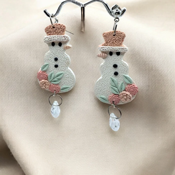 Polymer Clay Winter Snowman Earrings - Image 1