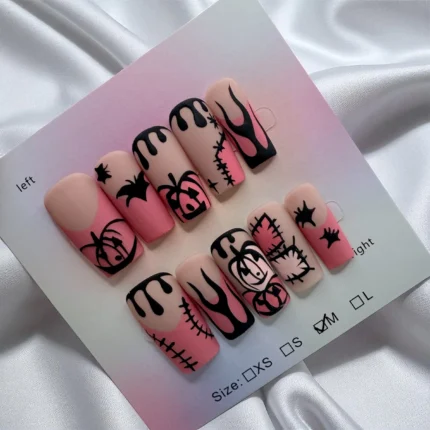 Matte Short Square Pink Halloween Nails