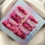 Pink Base Animal Print Square Water Nails