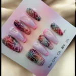 Snake Skin Pink Pattern Coffin Water Nails